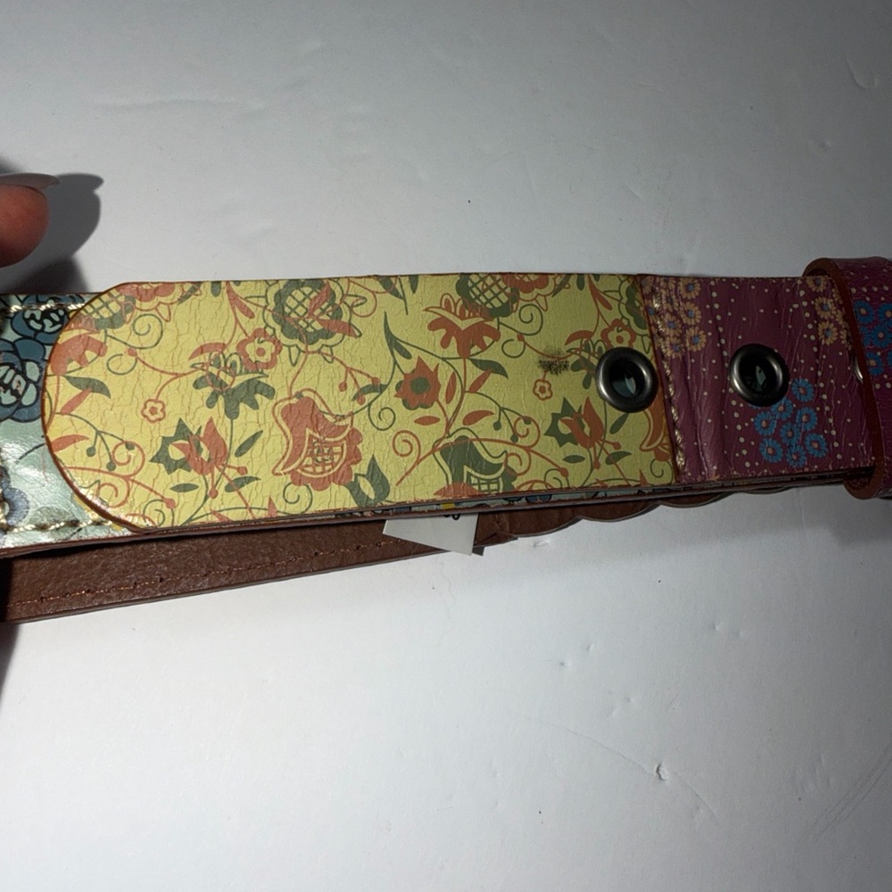 Fossil Leather Brown Multicolor Patchwork BOHO Be… - image 4